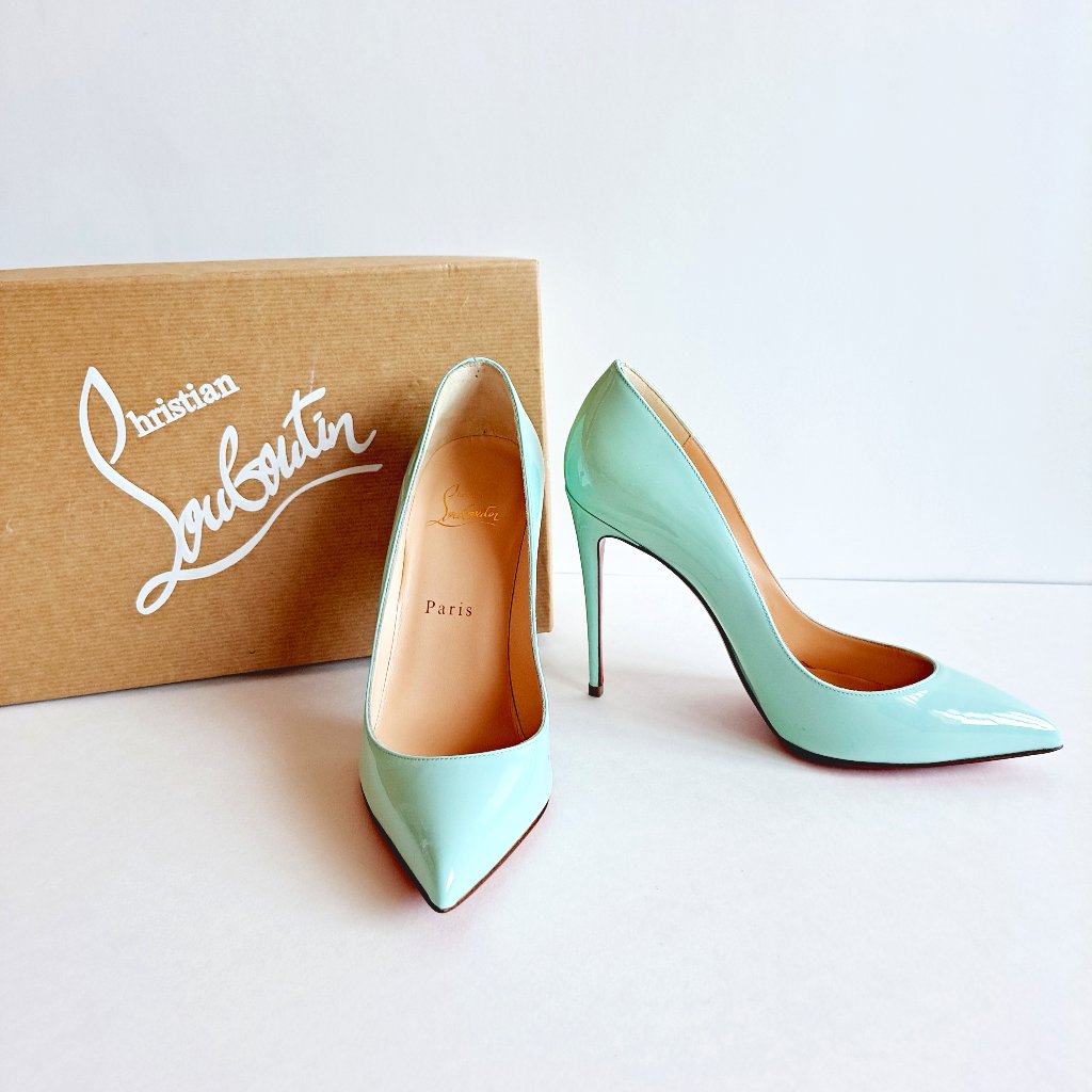 New Christian Louboutin Light Blue Patent Leather Pumps Heels Shoes Size 36.5